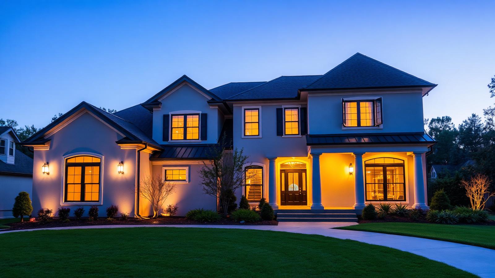 Luxury Gwinnett County home at dusk
